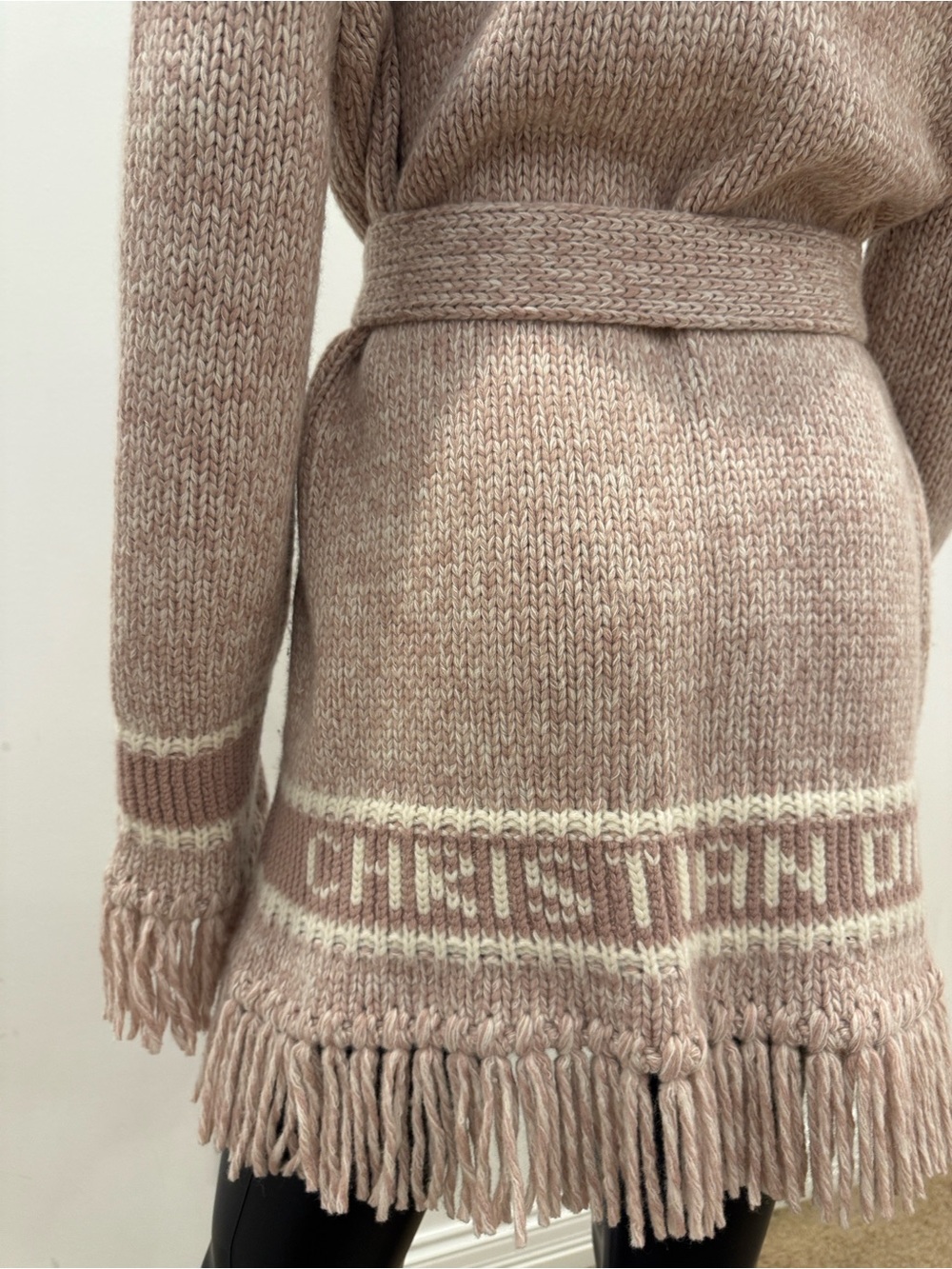 Christian Dior Cashmere Wool Fringe Belted Cardigan Coat Pink Size F38 US 6 NEW